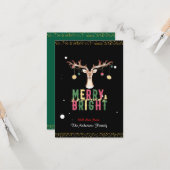 Niedliche Rentier Merry & Bright Weihnachtsschmuck Karte (Vorderseite/Rückseite Beispiel)