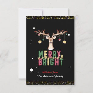 Niedliche Rentier Merry & Bright Weihnachtsschmuck Karte