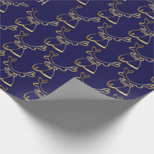Niedliche Rentier Muster Imitate Gold Blue Weihnac Geschenkpapier