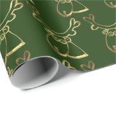 Niedliche Rentier Muster Imitate Gold Green Christ Geschenkpapier (Rolleneckpunkt)