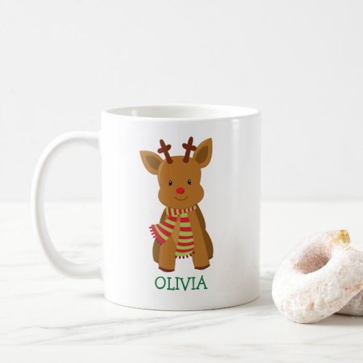 Niedliche Rentier Personalisierte Weihnachtsfeier Kaffeetasse (Mit Donut)