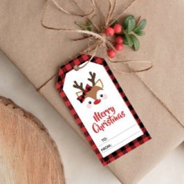Niedliche Rentier Rot Kariert frohe Weihnachten bi Geschenkanhänger