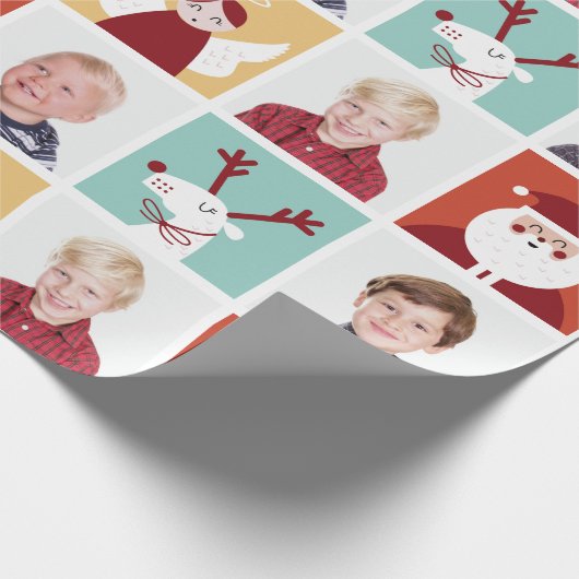 Niedliche Rentier, Santa und Angel Blocks Geschenkpapier (Ecke)