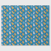 Niedliche Rentier und Snowman Blue Geschenkpapier (Flach)