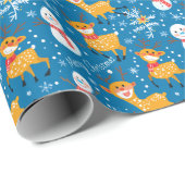 Niedliche Rentier und Snowman Blue Geschenkpapier (Rolleneckpunkt)