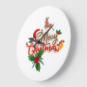 Niedliche Rentier & Weihnachtsmannmütze Frohe Weih Große Wanduhr (Winkel)