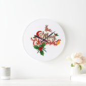 Niedliche Rentier & Weihnachtsmannmütze Frohe Weih Große Wanduhr (Zuhause)