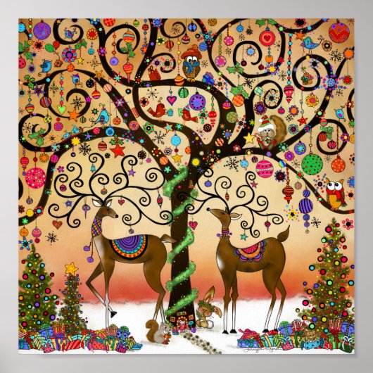 Niedliche Rentier Whimsical Ornaments Weihnachten Poster (Vorne)