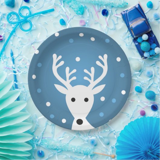 Niedliche Rentierblauer Weihnachten Pappteller (Party)