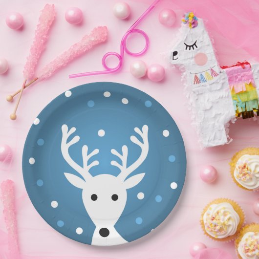 Niedliche Rentierblauer Weihnachten Pappteller (Party)