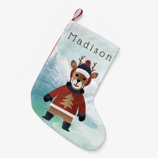 Niedliche Rentiere im Sweater Kleiner Weihnachtsstrumpf (Vorderansicht (hängend))