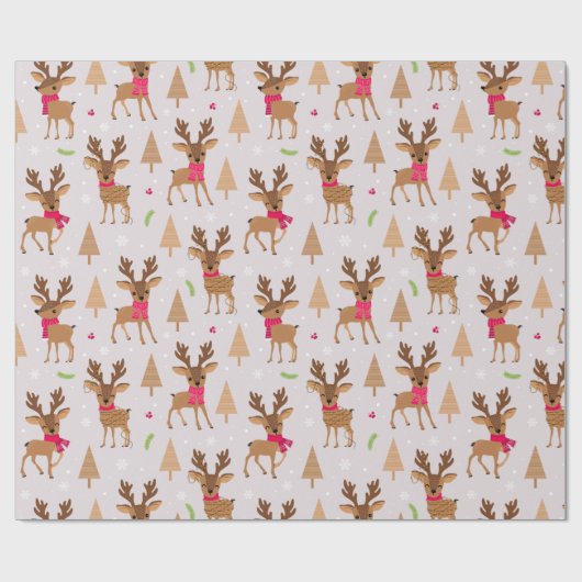 Niedliche Rentiere in Scarves und Weihnachten Geschenkpapier (Flach)