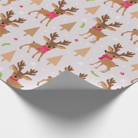 Niedliche Rentiere in Scarves und Weihnachten Geschenkpapier (Ecke)