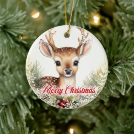 Niedliche Rentiere mit Heiligbeeren Keramik Ornament