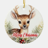 Niedliche Rentiere mit Heiligbeeren Keramik Ornament (Vorne)