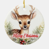 Niedliche Rentiere mit Heiligbeeren Keramik Ornament (Hinten)