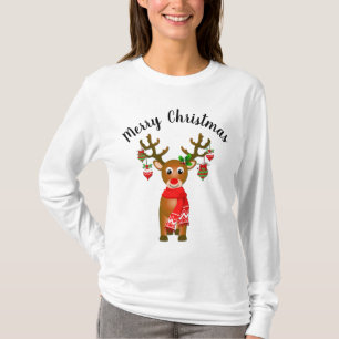 Niedliche Rentiere mit Weihnachtsschmuck und Text T-Shirt