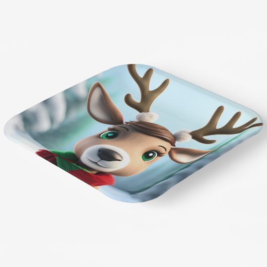 Niedliche Rentiere Pappteller (Gewinkelt)
