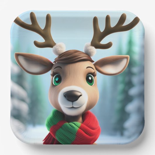 Niedliche Rentiere Pappteller (Vorderseite)