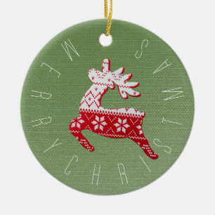 Niedliche Rentiere Rot/Weiß/Grün Keramik Ornament