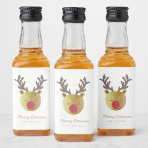 Niedliche Rentiere Spaß Weihnachten Weiß & Gold Alkoholflaschenetikett