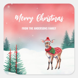 Niedliche Rentiere Weihnachtsmann Party Quadratischer Aufkleber