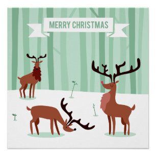 Niedliche Rentiers Weihnachtsposter Poster