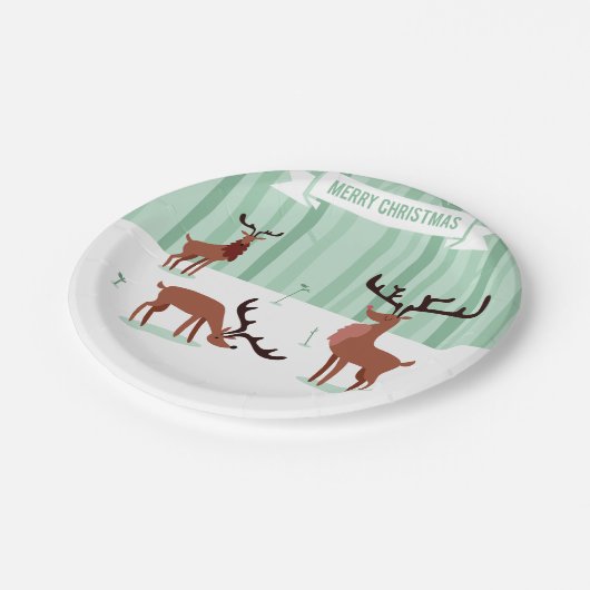 Niedliche Rentiers Weihnachtszeitung-Teller Pappteller (Schrägansicht)