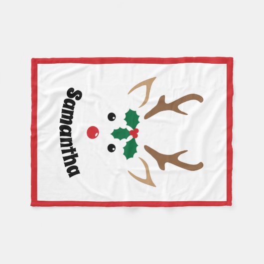 Niedliche Rentierwand | Personalisierte Weihnachte Fleecedecke (Vorderseite (Horizontal))