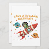 Niedliche Retro-Alien auf dem Raketenschiff | Stel Einladung (Vorne/Hinten)