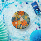 Niedliche Retro-Blume 60er 70er Vibe Pappteller (Party)