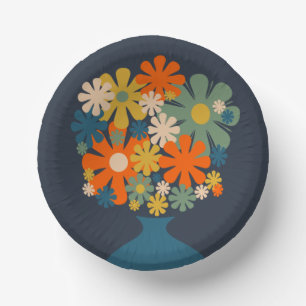 Niedliche Retro-Blume in einer Vase Pappteller