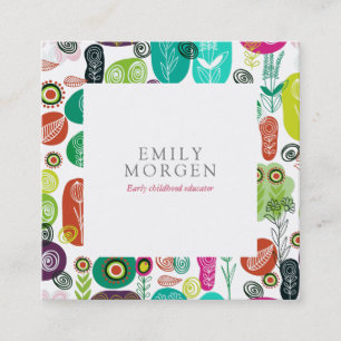 Niedliche Retro-Blume Kinder-Bildung Quadratische Visitenkarte