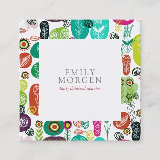 Niedliche Retro-Blume Kinder-Bildung Quadratische Visitenkarte (Vorderseite)