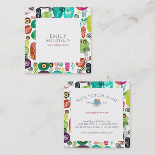 Niedliche Retro-Blume Kinder-Bildung Quadratische Visitenkarte (Vorne/Hinten)