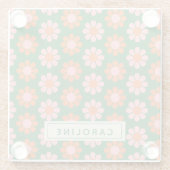 Niedliche Retro-Blume Muster Grün rosa Name Glasuntersetzer (Rückseite)