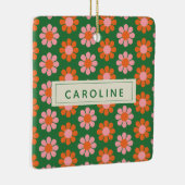 Niedliche Retro-Blume Muster Grün rosa Name Keramikornament (Rechts)