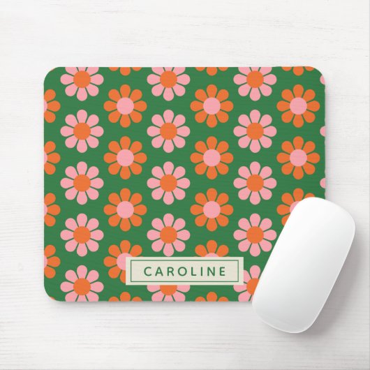 Niedliche Retro-Blume Muster Grün rosa Name Mousepad (Mit Mouse)