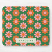 Niedliche Retro-Blume Muster Grün rosa Name Mousepad (Vorne)