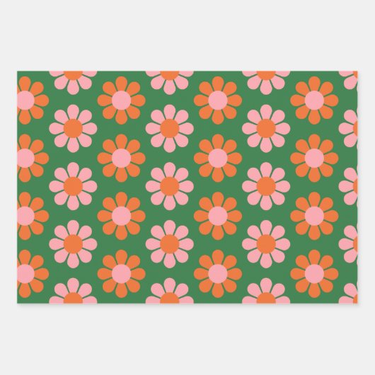 Niedliche Retro-Blume-Muster grün und rosa Geschenkpapier Set (Vorderseite 3)