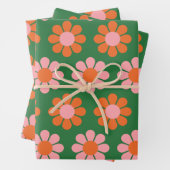 Niedliche Retro-Blume-Muster grün und rosa Geschenkpapier Set (Beispiel)