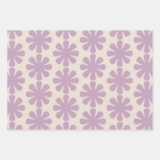 Niedliche Retro-Blume Muster in Pastel Lilac Lila Geschenkpapier Set (Vorderseite 2)