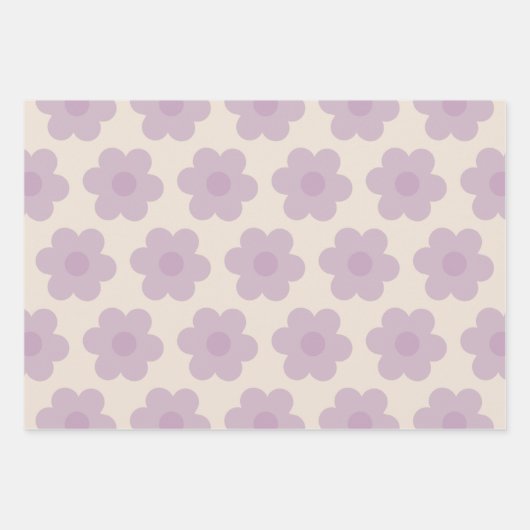 Niedliche Retro-Blume Muster in Pastel Lilac Lila Geschenkpapier Set (Vorderseite)