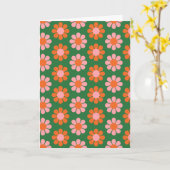 Niedliche Retro-Blume Rosa grüner Jeden Anlaß Karte (Gelbe Blume)