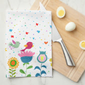 Niedliche Retro-Blume und -Vögel Geschirrtuch (Viertel Falte)