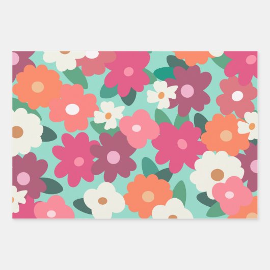 Niedliche Retro-Blüte / Muttertag Geschenkpapier Set (Vorderseite 2)