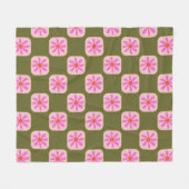Niedliche Retro Boho Checkerboard-Blume grün rosa Fleecedecke (Vorderseite (Horizontal))