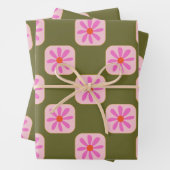 Niedliche Retro Boho Checkerboard-Blume grün rosa Geschenkpapier Set (Beispiel)
