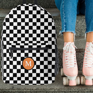 Niedliche Retro Checkerboard Monogramm Schwarz/Wei Bedruckter Rucksack