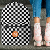 Niedliche Retro Checkerboard Monogramm Schwarz/Wei Bedruckter Rucksack